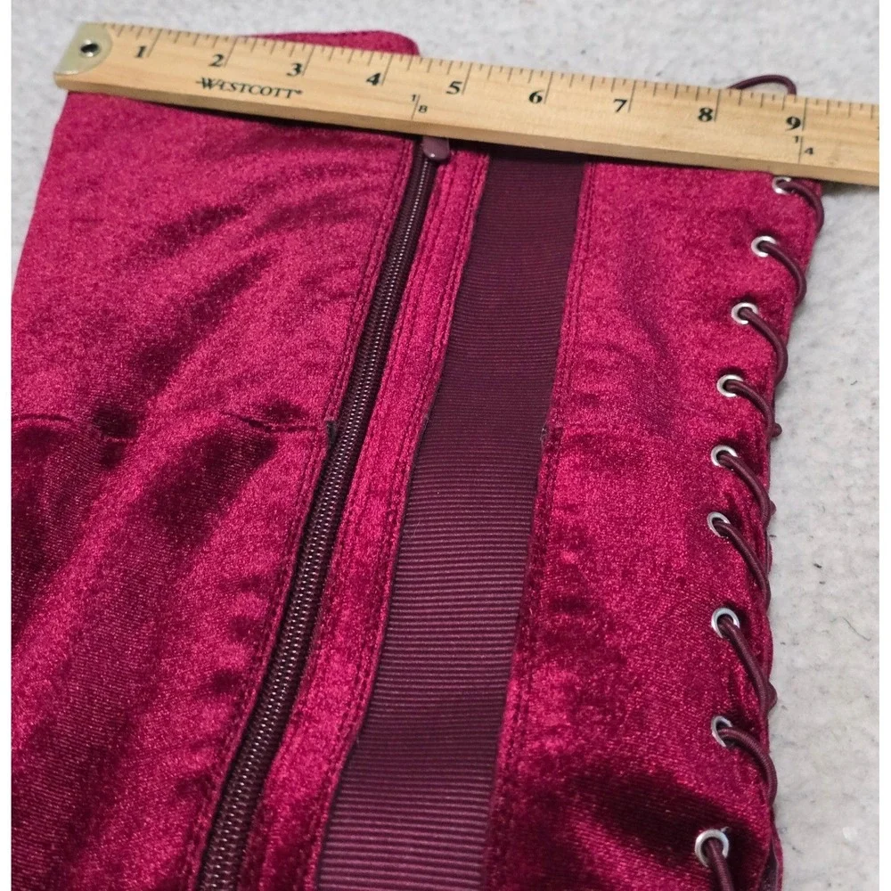 Torrid Burgundy Velvet Lace Up Back Over The Knee Boots Wide Width 9.5W 15870520